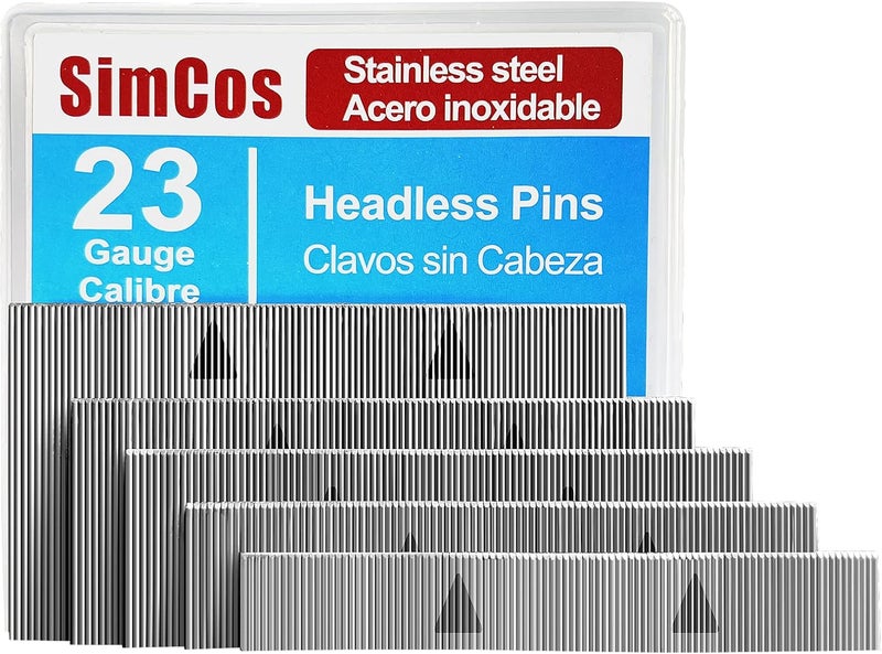 SimCos 23 Gauge Stainless Steel Pin Nails Headless Pinner Nails (3/8",9/16",3/4",1",1-3/8") Assorted 5 Sizes for Molding Cabinetry Building Assembly (5000) - Image 1